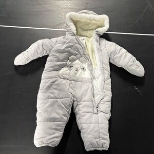 Adorable Gray Baby Snowsuit with Bear Design